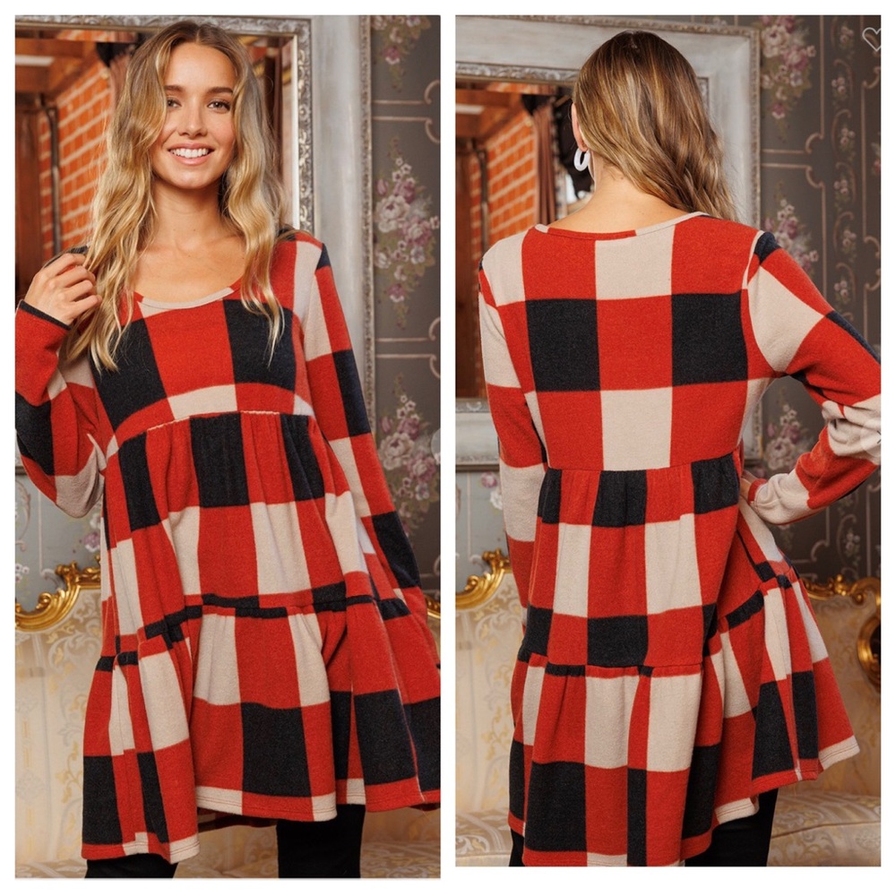 #06 Boho Fabulous Plaid Pattern Tiered Mini Dress